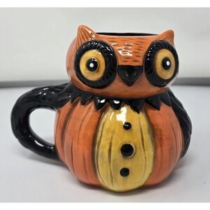 Johanna Parker Halloween Owl Mug Large Mr Peeps Retro Folk Art Seasonal Decor 5"